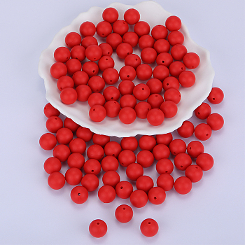 Round Silicone Focal Beads, Chewing Beads For Teethers, DIY Nursing Necklaces Making, Red, 15mm, Hole: 2mm