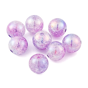 UV Plating Rainbow Iridescent Two Tone Acrylic Beads, Crackle Style, Round, Medium Orchid, 15.5mm, Hole: 2.7mm