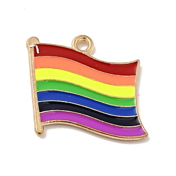 Rainbow Color Alloy Enamel Pendants, Flag with Rainbow Pattern, Light Gold, Colorful, 19x19.5x1.5mm, Hole: 1.6mm