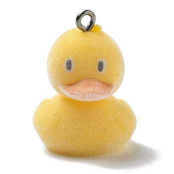 Resin Pendants, With Platinum Iron Loop, Duck Charms, Duck, 27x19.5x21mm, Hole: 2mm