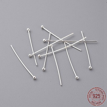 Sterling Silver Ball Head Pins, Silver, 25x0.5mm