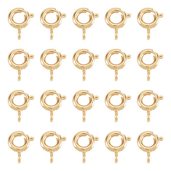 40Pcs Brass Spring Ring Clasps, Rack Plating, Nickel Free, Real 18K Gold Plated, 9x7x1.5mm, Hole: 1.6mm