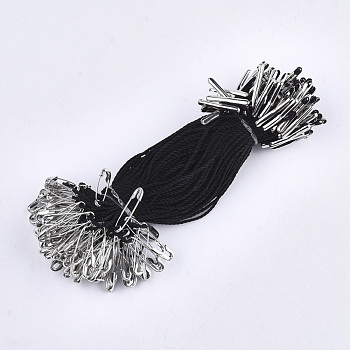 Garments Price Hang Tag, Polypropylene Cord, with Safety Pin & Bar Clasp, Golden, Black, 110x1mm, Safety Pin: 18x4.5x1.5mm, Pin: 0.5mm, Bar Clasp: 16x2x1.5mm, about 1000pcs/bag