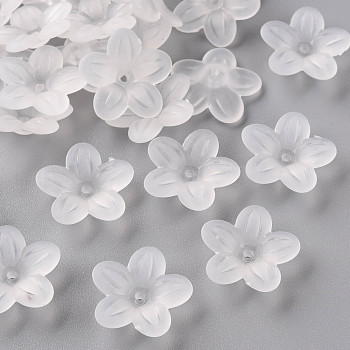 Frosted Acrylic Bead Caps, 5-Petal, Flower, White, 19.5x20x5.5mm, Hole: 1.6mm, about 740pcs/500g