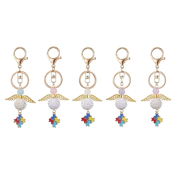Resin & Alloy Enamel Pendant Keychain, Angel, Mixed Color, 129mm