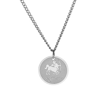 Non-Tarnish Stainless Steel 12 Constellation Pendant Necklaces for Sweater, Stainless Steel Color, Sagittarius