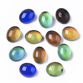 Translucent Glass Cabochons, Color will Change with Different Temperature, Flat Oval, Black, 10.5x8.5x6mm