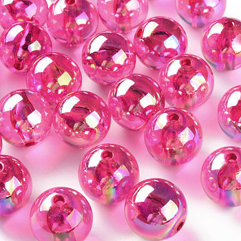 Transparent Acrylic Beads, AB Color Plated, Round, Fuchsia, 20x19mm, Hole: 3mm, about 111pcs/500g
