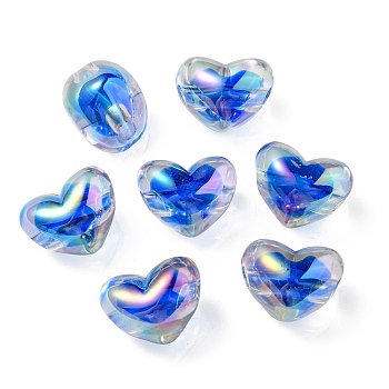 Two Tone UV Plating Transparent Acrylic European Beads, Large Hole Beads, Heart, Royal Blue, 14.5x18.5x14mm, Hole: 4mm