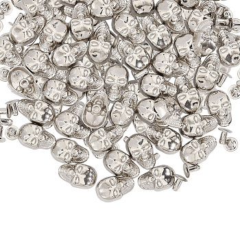 50Pcs Skull Alloy Rivets, with Screw, for Purse Handbag Shoes Punk Rock Leather Craft Clothes Belt, Platinum, 16x10x5mm