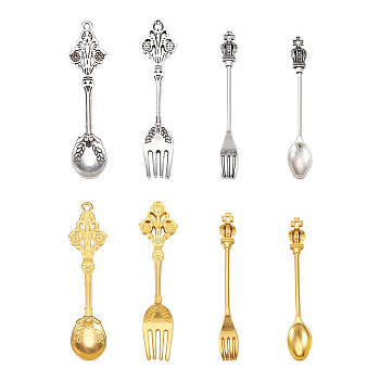 Tibetan Style Alloy Big Pendants, Cadmium Free & Lead Free, Fork Shape, Antique Silver & Golden, 32pcs/set