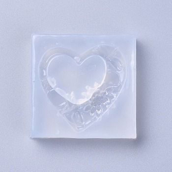 Pendant Silicone Molds, Resin Casting Molds, For UV Resin, Epoxy Resin Jewelry Making, Heart with Flower, White, 46x46x13mm, Hole: 1.8mm, Inner Diameter: 35x39mm