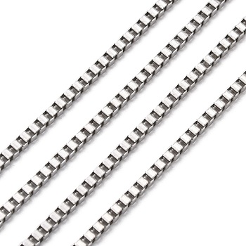 304 Stainless Steel Venetian Chains, Box Chain, Unwelded, Stainless Steel Color, 2.5x2.5mm