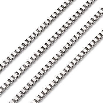 Tarnish Resistant 304 Stainless Steel Venetian Chains, Box Chain, Unwelded, Stainless Steel Color, 2.5x2.5mm