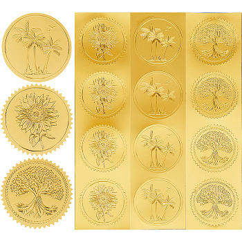 30 Sheets 3 Styles Self Adhesive Gold Foil Embossed Stickers, Medal Decoration Sticker, Mixed Shapes, 5x5cm, about 10 sheets/style