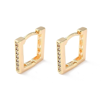 Brass Micro Pave Cubic Zirconia Hoop Earrings, Square, Real 18K Gold Plated, 11.5x2mm