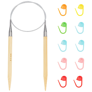 1Pc Bamboo Circular Knitting Needles, with 10Pcs Locking Stitch Markers Holder, Platinum, 605mm