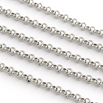 304 Stainless Steel Rolo Chains, with Spool, Unwelded, Stainless Steel Color, 2.5x1mm, about 164.04 Feet(50m)/roll