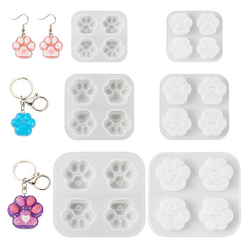 Pandahall 3Pcs 3 Style Paw Print Shape DIY Silicone Molds, Resin Casting Molds, for Chocolate, Candy, UV Resin & Epoxy Resin Craft Making, White, 50~120x54~130x10~16mm, 1pc/style
