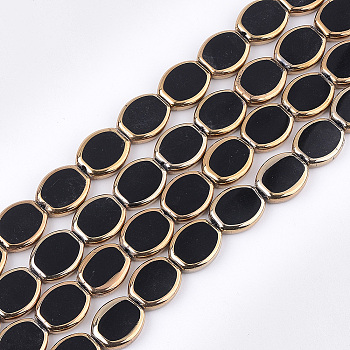 Electroplate Glass Beads Strands, Oval, Black, 17x14x4.5mm, Hole: 1.2mm, about 20pcs/strand, 12.9 inch