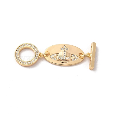 Real 18K Gold Plated Clear Oval Brass+Cubic Zirconia Toggle Clasps