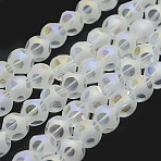 Electroplate Glass Beads Strands, AB Color Plated, Frosted, Round, Floral White, 8mm, Hole: 1mm, about 70~72pcs/strand, 21.25 inch(52~54cm)(EGLA-P032B-8mm-AB02)