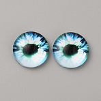 Glass Cabochons, Half Round/Dome with Eye Pattern, Cornflower Blue, 18x5.5mm(GLAA-WH0033-75E-10)