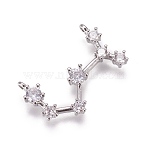 Brass Micro Pave Cubic Zirconia Pendants, Cadmium Free & Lead Free, Twelve Constellations, Platinum, Scorpio, 15x23~23.5x3mm, Hole: 1.5mm(X-ZIRC-F099-20P-04)