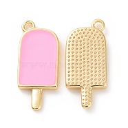 Ion Plating(IP) Brass Enamel Pendants, Ice-Lolly, Real Platinum Plated, Real 18K Gold Plated, Pearl Pink, 20x9x2mm, Hole: 1.5mm(KK-A168-16-03G)