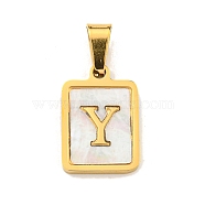 PVD Vacuum Plating 304 Stainless Steel Pave Natural White Shell Pendants, Rectangle with Letter Charms, Golden, Letter Y, 17.5x12x1.5mm, Hole: 6x3mm(STAS-S130-03G-Y)