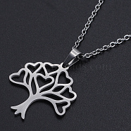 201 Stainless Steel Pendants Necklaces, with Cable Chains and Lobster Claw Clasps, Tree, Stainless Steel Color, 17.71 inch(45cm), 1.5mm(NJEW-S105-JN694-45-1)