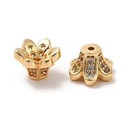 Plating Brass Micro Pave Cubic Zirconia Bead Caps, Flower, Real 18K Gold Plated, 5.7x7.8x8.6mm, Hole: 1.2mm(KK-B074-70G)