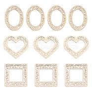 150Pcs 3 Style Poplar Wood Linking Rings, Laser Cut Wood Shapes, Oval & Heart & Square, Floral White, 49~55x40~55x2.5mm, Inner Diameter: 21~36.5x24~36mm, 50pcs/style(WOOD-LS0001-25)