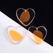 Transparent Resin Beads, for Pendant Making, Half Drilled, Heart, Orange, 37~37.5x37~37.5x4.5~5.5mm, Half Hole: 1mm(CRES-S362-006C)