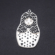 201 Stainless Steel Laser Cut Pendants, Matryoshka Doll, Stainless Steel Color, 37x22.5x1mm, Hole: 1.5mm(STAS-S105-T934-1)