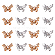 Brass Filigree Pendants, with Crystal Rhinestone, 3D Butterfly, Platinum & Golden, 12x20x4~7mm, Hole: 1.2mm, 2 colors, 10pcs/color, 20pcs/box(KK-CA0001-03)