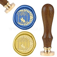 DIY Scrapbook, Brass Wax Seal Stamp and Wood Handle Sets, Cat Shape, Golden, 8.9x2.5cm, Stamps: 25x14.5mm(AJEW-WH0100-687)