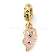 Rack Plating Brass Micro Pave Cubic Zirconia Pendant, with Enamel, Long-Lasting Plated, Lead Free & Cadmium Free, Heart, Real 18K Gold Plated, 25mm, Hole: 4.5mm(KK-H456-10G)