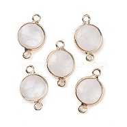 Natural Quartz Crystal Connector Charms, Faceted Flat Round with Golden Plated Brass Frame, 16.5x10.5x5mm, Hole: 1.5mm(G-C102-09C-G)