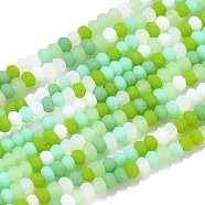Faceted Glass Beads Strands, Frosted, Rondelle, Lawn Green, 2.5~3.2x1.8~2.6mm, Hole: 0.8mm, about 185~186pcs/Strand, 15.55~15.75 inch(39.5~40cm)(GLAA-F106-B-F05)