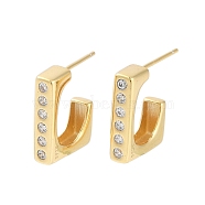 925 Sterling Silver Micro Pave Clear Cubic Zirconia Stud Earrings, Rectangle, Real 18K Gold Plated, 15x4mm(EJEW-U013-03G)