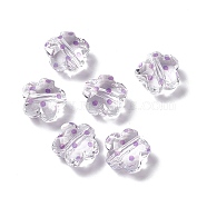 Transparent Acrylic Beads, Flower with Polka Dot Pattern, Clear, Violet, 16.5x17.5x10mm, Hole: 3mm(OACR-C009-13E)