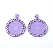 Alloy Pendant Cabochon Settings, Plain Edge Bezel Cups, with Crystal Rhinestone, Flat Round, Lilac, Tray: 25mm, 43x34x3mm, Hole: 4.5x6.5mm(PALLOY-WH0066-33B)
