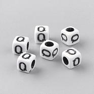 Opaque Acrylic Beads, Letter Style, Cube, Letter.Q, 6x6x6mm, Hole: 3mm, about 3000pcs/500g(SACR-Q188-02Q)