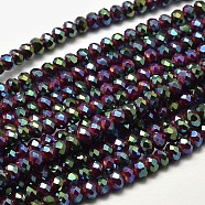 Faceted Rondelle Half Rainbow Plated Electroplate Glass Beads Strands, Red, 3.5x2mm, Hole: 0.5mm, about 148pcs/strand, 14.9 inch(EGLA-J134-3x2mm-HR29)