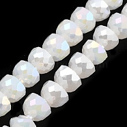AB Color Plate Glass Beads Strands, Imitation Jade, Faceted Half Round, White, 7~7.5x5mm, Hole: 1mm, about 80pcs/strand, 20.87''~21.26''(53~54cm)(EGLA-P051-02A-A02)