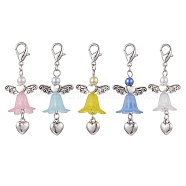 Angel Acrylic Pendant Decorations, Alloy Heart Lobster Claw Clasps Charms, Mixed Color, 57mm(HJEW-JM01022)