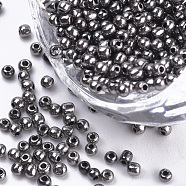 Plated Glass Seed Beads, Round, Gray, 2~2.3x1.5mm, Hole: 0.8mm, about 30000pcs/bag, about 450g/bag(SEED-Q025-2mm-B02)
