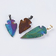 Electroplate Natural Indian Agate Pendants, with Brass Findings, Arrow, 32~46x18~19x4~8mm, Hole: 5x8mm(G-L479-23)