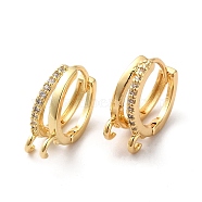 Brass Micro Pave Clear Cubic Zirconia Hoop Earring Findings, with Horizontal Loops, Real 18K Gold Plated, 17x15x6mm, Hole: 1.6mm, Pin: 0.8mm(ZIRC-Q201-25G)